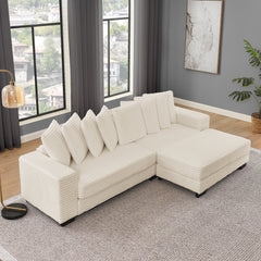 Corduroy Tufted Upholstered Sleeper Sectional Sofa, L-Shaped Modular Convertible Sofa , Can freely change the position of the footrests-Beige(Assembly is required)