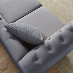 [Video] 80' Chesterfield Sofa Grey Velvet for Living Room, 3 Seater Sofa Tufted Couch with Rolled Arms and Nailhead for Living Room, Bedroom, Office, Apartment, two pillowsW834S00009