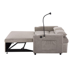 Convertible Sofa Bed Loveseat with USB Ports, Side Pockets, Cup Holders & Swivel Phone Holder, Light Grey Bella Fabric