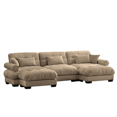 Modern U Shape Modular Sectional Sofa Couch with Movable Ottomans, Camel Velvet, Convertible L Shaped Living Room Sofa