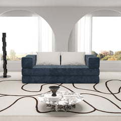 80' Convertible Couch Bed with 2 Pillows, 3-Seat Folding Floor Couch & King Size Bed Mattress, DIY Combination,Chenille,Blue