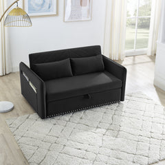 MH' Sleeper Sofa Bed w/USB Port, 3-in-1 adjustable sleeper with pull-out bed, 2 lumbar pillows and side pocket, soft velvet convertible sleeper sofa bed, suitable for living room bedroom