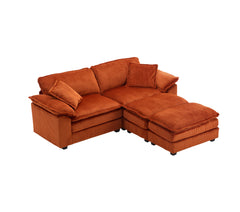 Corduroy 2-seats sofa With 2 back pillows,2 toss pillows and two ottoman,Comfy Sofa- Deep Seat Couch for Living Room,Orange