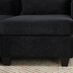 Convertible Chaise Lounge 63' Loveseat Sofa Bed with USB Ports, Cup Holders, Phone Holder & Storage, Black Corduroy