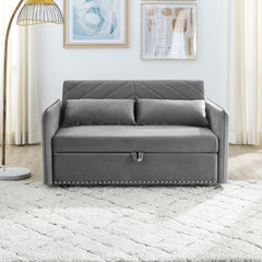 MH' Sleeper Sofa Bed w/USB Port, 3-in-1 adjustable sleeper with pull-out bed, 2 lumbar pillows and side pocket, soft velvet convertible sleeper sofa bed, suitable for living room bedroom