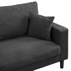 Modern Upholstered 74' High Resilience Three Seater Sofa, Dark Gray Corduroy with Wooden Frame