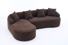 Compression Sponge L-Shape Sectional Sofa with Curved Chaise, Brown Modular Chenille Couch No Assembly Required, 30D High-Density for Living Room Bedroom Apartment Lounge.