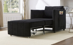 Upholstered Convertible Sleeper Sofa with 5-Position Backrest, Side Pockets, Storage, Black Chenille, 31.5'