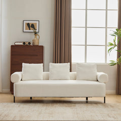 78' Modern 3-Seater Beige Upholstered Sofa, Oversized Comfy Couch with 3 Plush Pillows for Living Room, Bedroom, Apartment