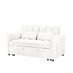 55.1-inch 3-in-1 convertible sofa bed, modern velvet double sofa Futon sofa bed with adjustable back, storage bag and pillow, for living room, bedroom (Off white)