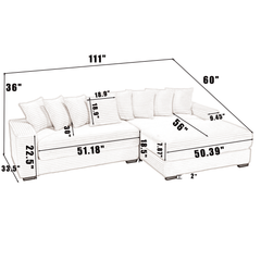 [NEW ARRIVED] [VIDEO PROVIDED] Oversized Two-Piece  Couches,  L Shaped Sofa, Corduroy, Right Chaise Daybed,with Armrests,Eight Throw Pillows,Corner Sofa,Easy To Assemble,  Black