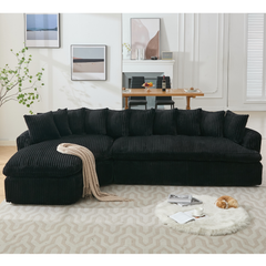 [NEW ARRIVED] [VIDEO PROVIDED]   127''  Large Sectional Sofa ,Elegant Curved Design ,High-Resilience Foam ,Ten Back Cushions,L-Shape Left Sofa,No Assembly  Required , (Black
-Soft Corduroy Fabric)