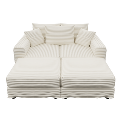 82.7 ' Plush Corduroy 3-Seat Sofa, Modern Comfy Upholstered Sofa Cloud Couch, Deep Seat Couches with Soft Pillows and 2 Ottomans, Convertible Sofa Lounge Chair, for Living Room,Apartment,Office,Beige