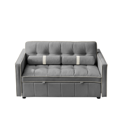 Modern 55.5' Pull Out Sleep Sofa Bed 2 Seater Loveseats Sofa Couch with side pockets, Adjsutable Backrest and Lumbar Pillows for Apartment Office Living Room