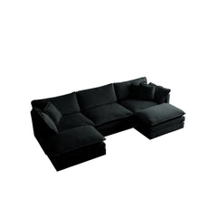 U-Shaped Sectional Sofa w/Reversible Footrest, 5-Seater Convertible Corner Couch with 2 Ottomans ,Modern Minimalist Soft Sofa & Couch for Living Room , Black Chenille