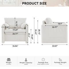 002 Fixed-Modern Accent Chair Single Seater - Plush Chenille Lounge Chair with High-Resilience Cushion, Compact Reading Chair for Living Room, Bedroom, Dorm Room & Apartment-Armchair, Ivory White