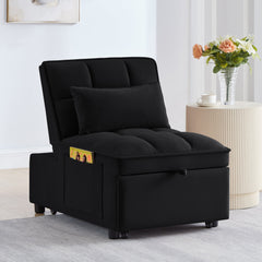 4 in1 Multi-Function Single Sofa Bed with Storage Pockets,Tufted Single Pull-out Sofa Bed with Adjustable Backrest and Pillows ,Convertible  Chaise Lounge,Black