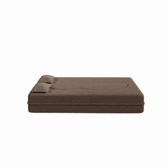 Modern Floor Sofa with 2 Pillows,Convertible Teddy Fabric Foam Filled Sleeper Sofa Bed,15 ' Full Size Folding Mattress for Living Room,Guest Bed,Playroom,No Assembly Required,Brown