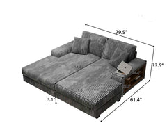 Convertible combination sofa, corduroy fabric, fluffy modern sleeper sofa chair, oversized combination living room double lounge chair,Dark Grey
