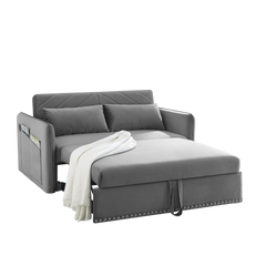 MH' Sleeper Sofa Bed w/USB Port, 3-in-1 adjustable sleeper with pull-out bed, 2 lumbar pillows and side pocket, soft velvet convertible sleeper sofa bed, suitable for living room bedroom