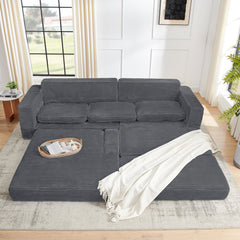 Modern Minimalist L-Shape Modular Sectional Sofa with Compressed Corduroy Upholstery in Gray