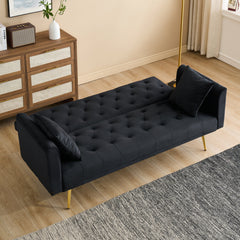 71-inch foldable double sofa, with American retro style, made of black velvet material, suitable for small living rooms, bedrooms and offices.