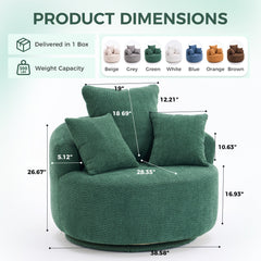 360° Swivel Chair Accent Barrel Chair Swivel Round Upholstered Sofa Chair with 3 Removable Pillows for Living Room, Bedroom, Office and Hotel, High-Resilience Sponge,Green