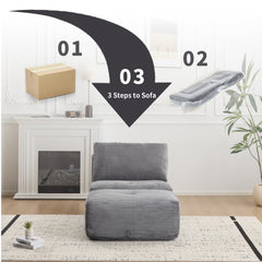 Modern Memory Foam Compressed Sofa,Single Chaise Longue for Living Room,Pet-Friendly Cloud Modular Sectional Sofa,Corduroy Fabric,Movable Ottoman,No assembly required,Grey