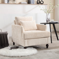 Modern Accent Lounge Chair with Tufted Club Design, Beige Chenille Upholstery, Solid Wood Frame for Living Room and Bedroom