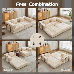 Compression Sofa,Convertible Floor Sofa Bed with Fixed-Shape Frame, Loveseats Boneless Modular Sectional Sofa,No Assembly Required,Chenille fabric,for Living Room Bedroom,Beige