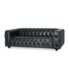 Mirod Comfy 3-Seat Sofa with Wooden Legs, PU Upholstery, Black, 83.5'' Width