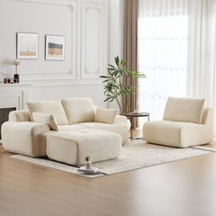 Modern Memory Foam Compressed Sofa,Large Sectional Couches for Living Room,Pet-Friendly Cloud Modular Sectional Sofa,Corduroy Fabric,Extra Deep Loveseat,No assembly required, BEIGE