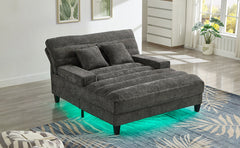 Modern Chaise Lounge Sofa 57.1' Sofa Bed with Adjustable Backrest and LED Light Strip, Grey Chenille Upholstered