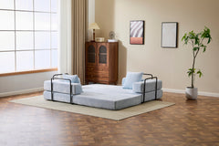 Floor Couch,Compression Sofa,Convertible Floor Sofa Bed-with Pillow Back Support Armrest,Comfy Futon Couch Lounge Sleeper Bed,Chenille fabric,for Living Room Bedroom (LIGHT-BLUE)