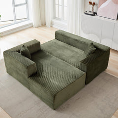 Compression Sectional Couch with Comfy Chaise, Boneless L Shape Sofa with Deep Seat, Minimalist Modular Couches Sleeper for Living Room Bedroom Apartment Lounge,corduroy,Green