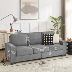 Modern Snowfleece Fabric 3-Seater Sofa with Cup Holders in Gray, 83.86'