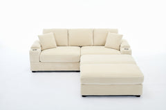 [VIDEO/New]Combination Modular Convertible Sectional Sofa Bed Set,Armrest storage, Stainless steel cup holder, USB, Upholstered Sofa, Deep Seat, Living Room, Loft, Apartment, Office, 2 Colors