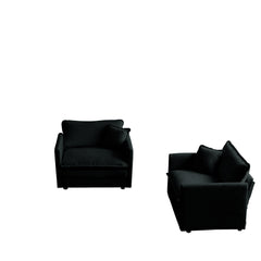 Accent Chair Set of 2, High-end Chenille Upholstered Armchairs, Living Room Side Chairs with Toss Pillow, Black Chenille
