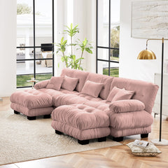 Luxury Modular Sectional Sofa Couch - Oversized U Shaped Cloud Couch for Living Room,Deep Seat Sofa Couch with 2 Ottomans ,Chenille Pink