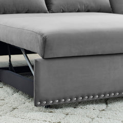 MH' Sleeper Sofa Bed w/USB Port, 3-in-1 adjustable sleeper with pull-out bed, 2 lumbar pillows and side pocket, soft velvet convertible sleeper sofa bed, suitable for living room bedroom