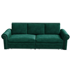93.7 ' King Pull Out Sofa Bed, 3-in-1 Velvet Convertible Sleeper Sofa with Nailhead Trim & Rolled Arm, Multi-Functional Sofa Bed for Living Room,Bedroom,Apartment,Office,Green