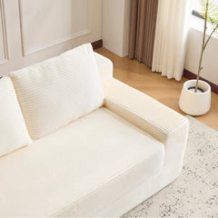 Loveseat Sofa, Comfortable Deep Seat Sofa Bed, Modern Small Corduroy Couch for Living Room Bedroom,Reversible Cushion with Pillows,No Assembly Required,White