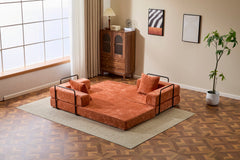 Floor Couch,Compression Sofa,Convertible Floor Sofa Bed-with Pillow Back Support Armrest,Comfy Futon Couch Lounge Sleeper Bed,chenille fabric,for Living Room Bedroom (orange)