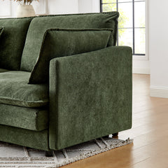 Modern Home Living Room L-Shaped Sectional Sofa Couches with Ottoman, Convertible Oversized 4 Seater Couch Towel Fabric, Green