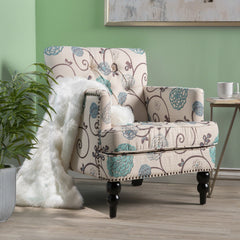 Vitality Club Chair with Button-tufted Diamond Stitching and Turned Legs, Blue and White
