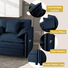 Modern Chenille Deep Seat Sectional Sofa Cloud Couch with Ottoman, Comfy Love Seat Upholstered Modular L Shaped Couch, Blue