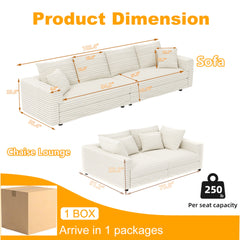 104.3 ' Plush Corduroy 4-Seat Sofa, Modern Comfy Upholstered Sofa Cloud Couch, Deep Seat Couches with Soft Pillows and 2 Ottomans, Convertible Sofa Lounge Chair, for Living Room,Apartment,Office,Beige