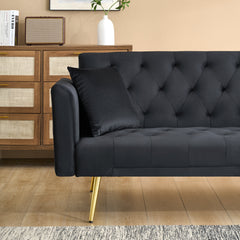 71-inch foldable double sofa, with American retro style, made of black velvet material, suitable for small living rooms, bedrooms and offices.