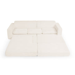 Modern Minimalist Corduroy L-Shaped Modular Sectional Sofa Bed, Beige, Foam Interior