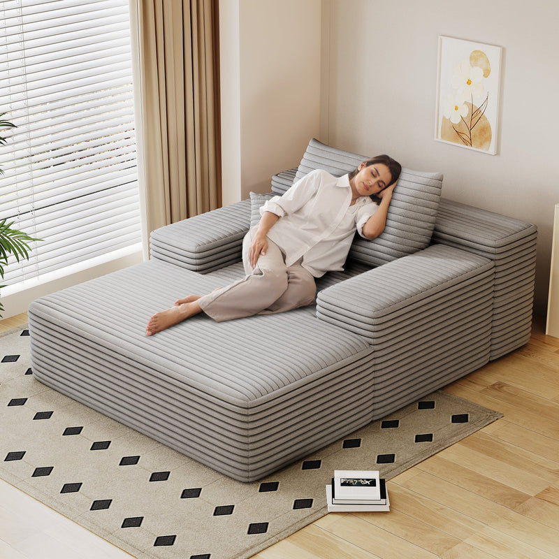 68'*51' Chaise Lounge Chair Indoor, Oversized Upholstered Sofa Bed, Sleeper Couch Reading Chairs Fluffy Plush Faux Fur Cloud Sofas Couches for Living Room,Grey